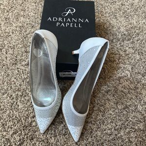 Adrianna Papell Laila White Mesh bridal pumps.